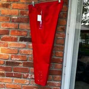 Women's Red Pants with Laced Trim Ankle Detail ~ Size 14 NWT